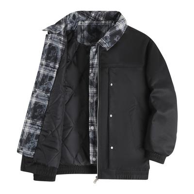 Large Size Fake Two-piece Men's Winter Down and Cotton Jacket with Collar and Thick Cotton Jacket