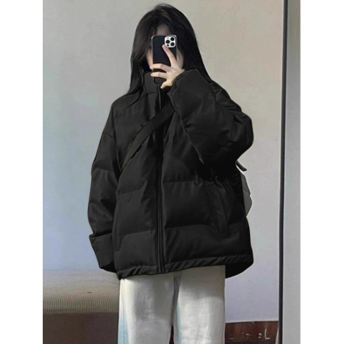 Women's Solid Stand Collar Padded Cotton Jacket Loose Zip Up Thick Thermal Coat Casual Winter Outerwear 2026
