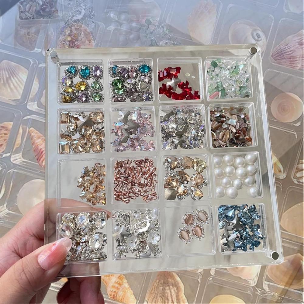 16-Grid Acrylic Seashell Display Box with Magnets Durable Starfishs Trinket Storage Case for Bead Nail Jewelry Chic Gife
