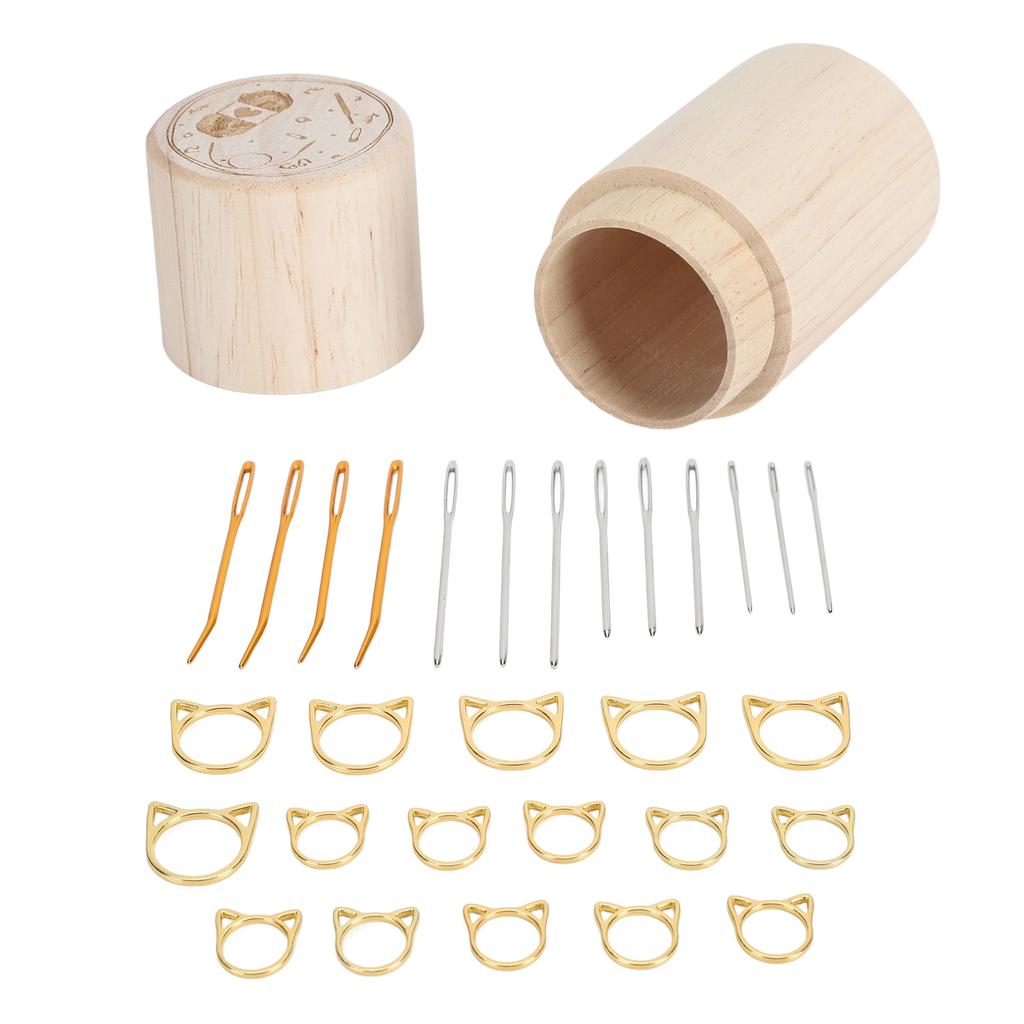 Sewing Needle Storage Bottle Wooden Holder Tube Portable Compact Case Household Supplies Carved Wool Knitting with