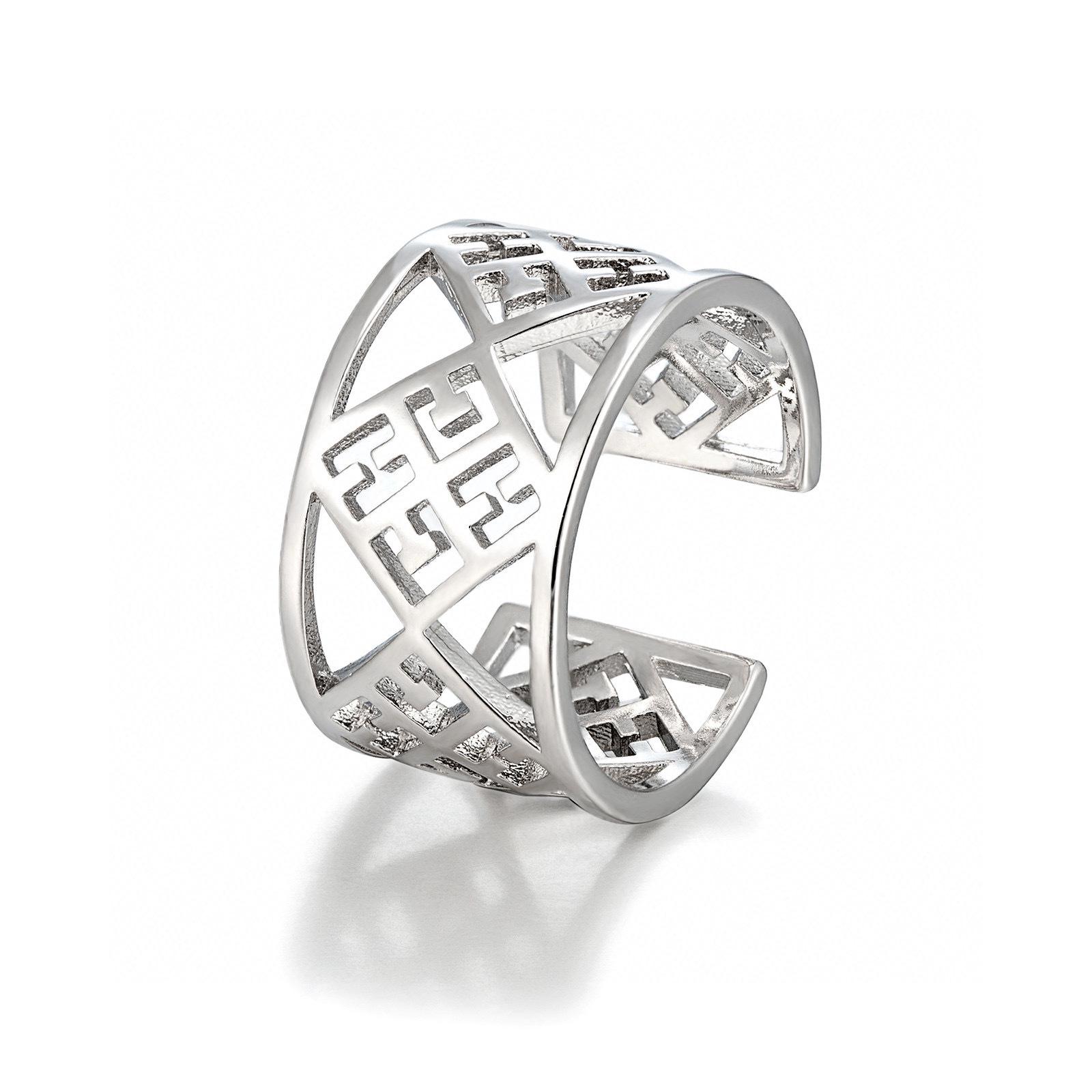 Silver Auspicious Knot Adjustable Open Ring - Simple, Fashionable, and Retro Design серебряный