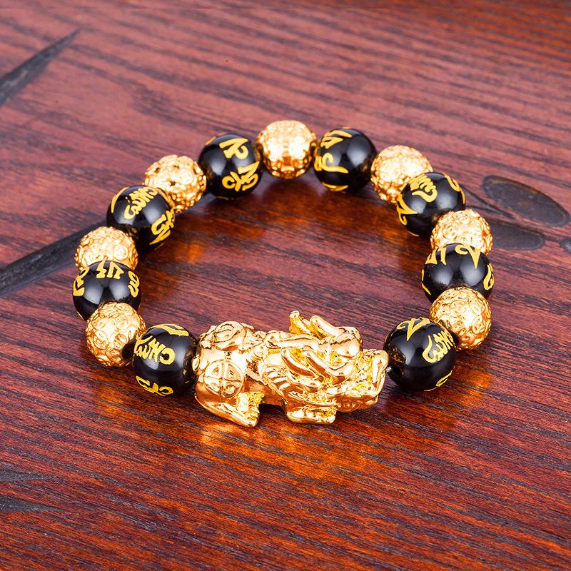 Agate Couple Pixiu Bracelet Sand Gold Men's Bracelet Gold-plated Beaded Bracelet for Men and Women