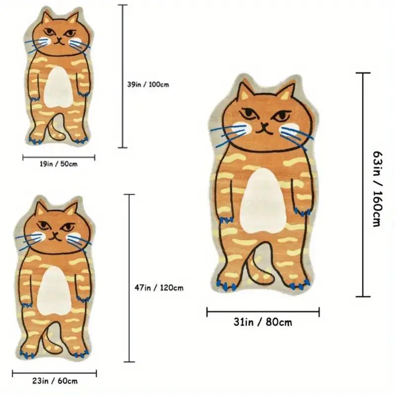 Cute Cartoon Cat Shaped Rug Soft Fluffy Non-slip Washable Bedroom Bedside Floor Mat Funny Animal Home Decor Carpet