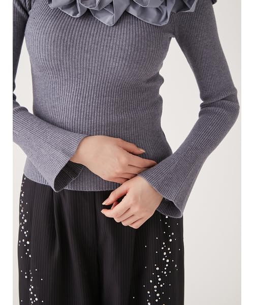 Lily Brown Voluminous Frill Knit Top LWNT245053 BLU Women's