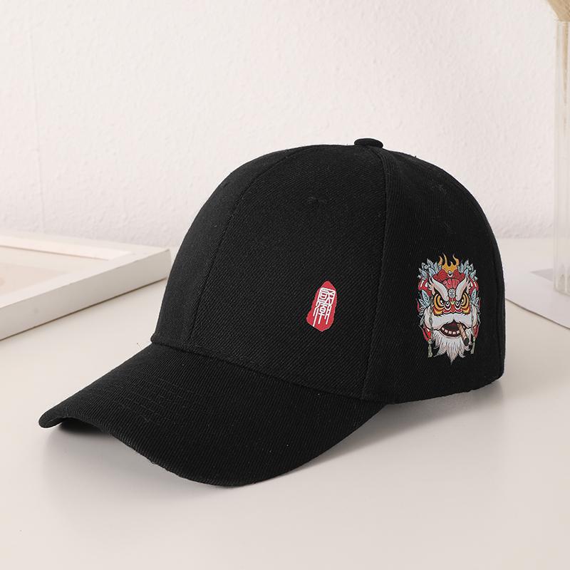 Simple Chinese Style Embroidered Printed Baseball Cap National Tide Lion All-match Hip Hop Cap Adjustable Velcro with Top Tide C