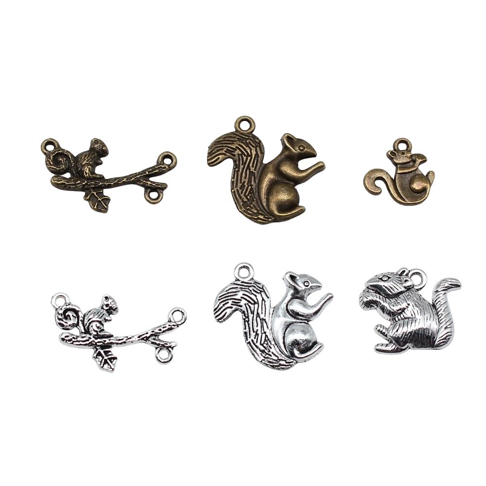 20pcs Animal Squirrel Charms Tibetan Bronze Silver Color Pendants Antique Jewelry Making DIY Handmade Craft