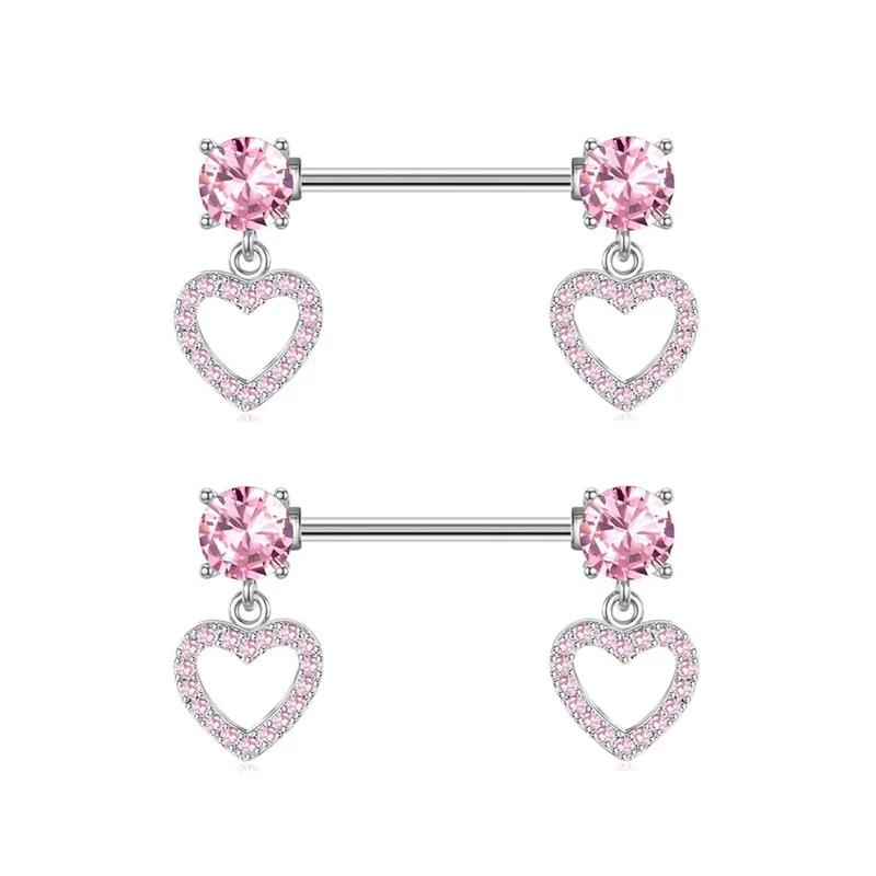 Rosa Herz Brustwarzenpiercing Stange Set Glänzende Kristall Brustwarzenringe Großpackung Für Frauen Blume Brustwarzen Schmuck Packung Piercing Teton Mengen