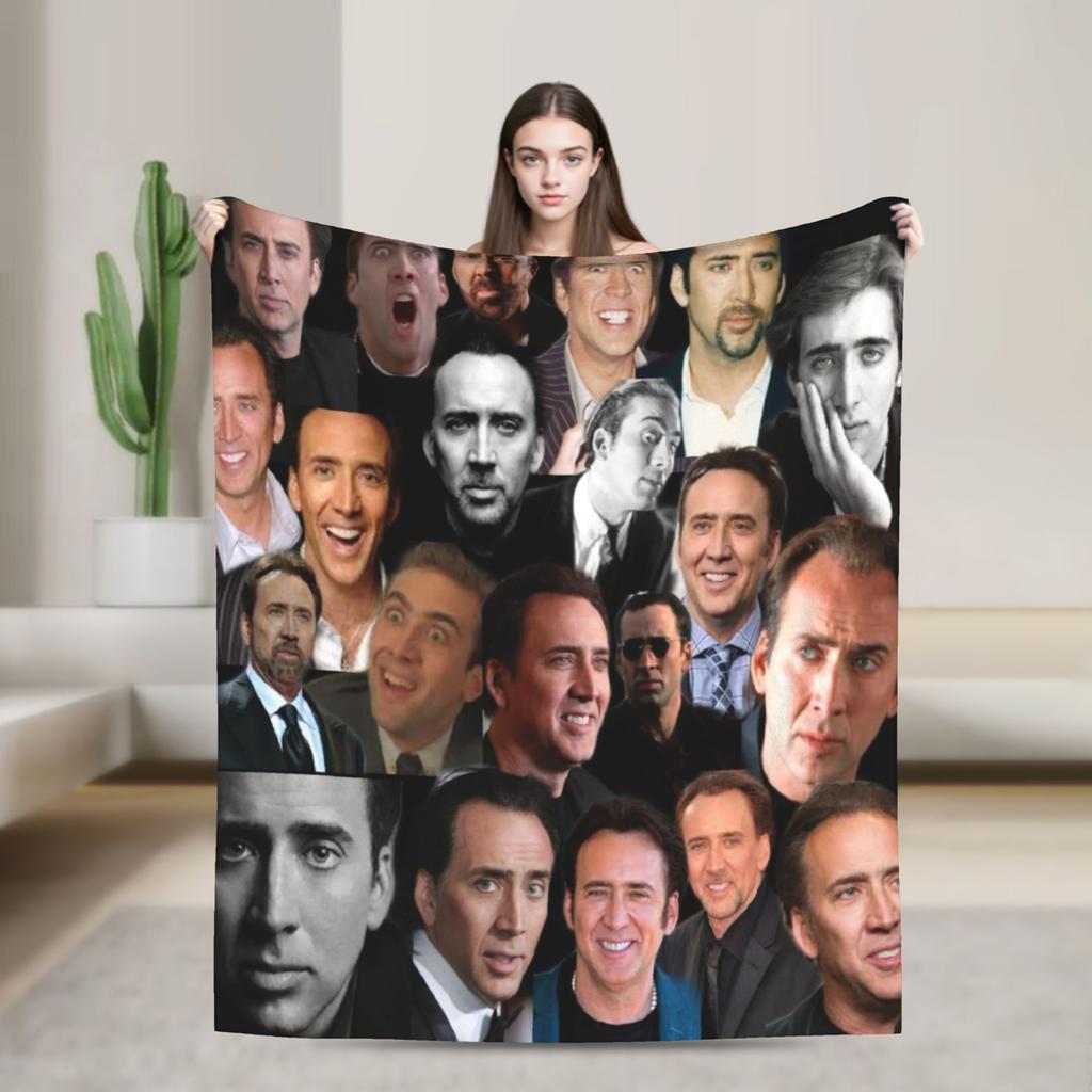 Merry Christmas Nicolas Cage Blankets Flannel Novelty Breathable Throw Blankets for Bed Sofa Autumn/Winter
