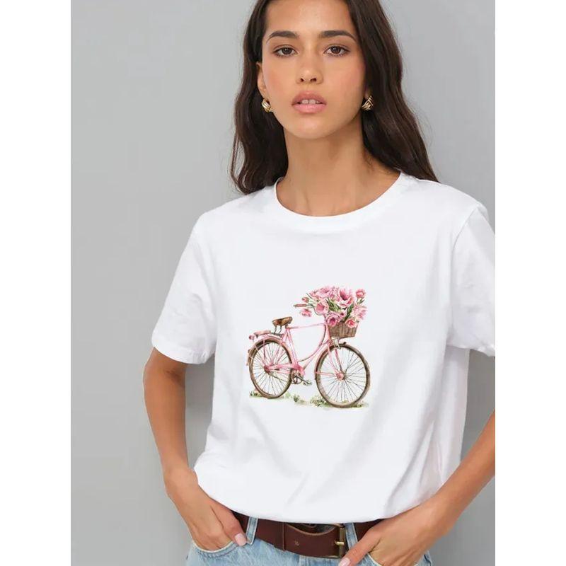 Western Style New Fashion Casual Loose Print Short sleeve Cotton T-shirt Top Women Printed T-shirt Top