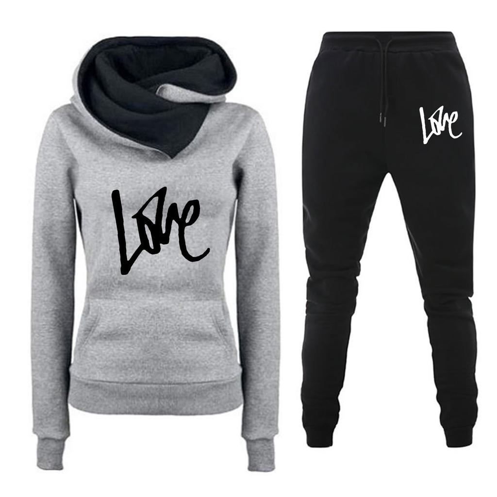 Spring and Autumn Winter Casual Sportswear Set with Love Letter Printed Women's Hoodie and Sweatshirt Set Trendy