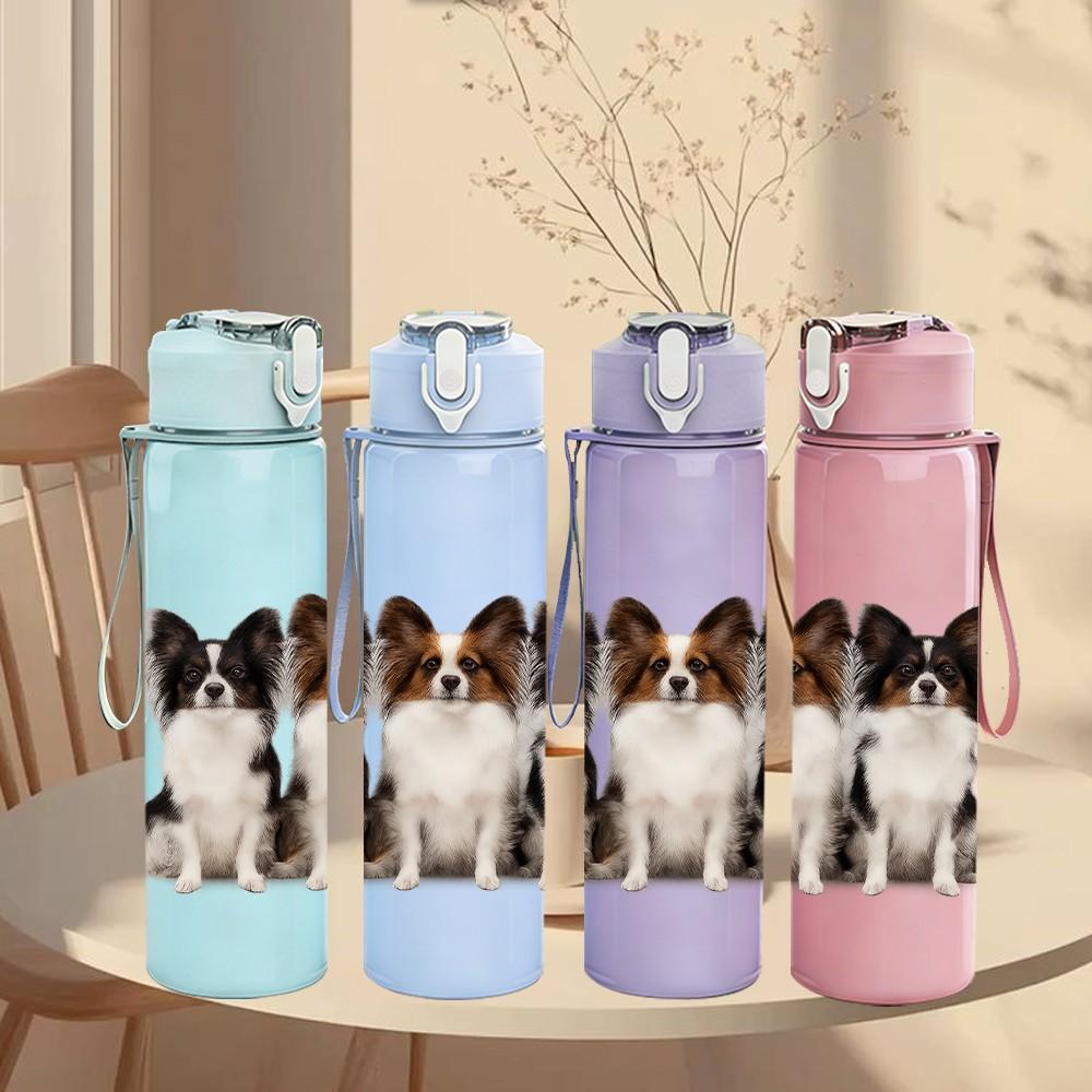 1PC Group Small Puppy Dog Portrait Print 750ml Color Plastic Sports Water Bottle Leakproof Flip Straw Lid Suitable for Sports Office Home Use