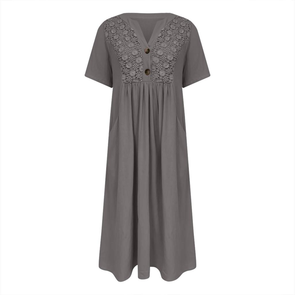 Summer Dresses For Women Summer Boho Maxi Dress Short Sleeve V Neck Dresses Fashion Dress With Pockets