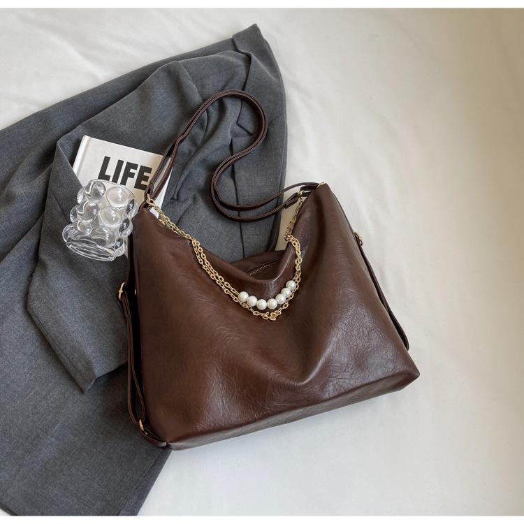 

2025 new design sense retro large-capacity bag women s commuter double shoulder back bag multi-purpose shoulder tote bag темно-коричневого