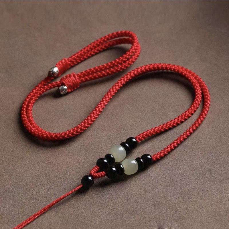 Adjustable Hetian Jade Pendant Lanyard for Men & Women - Red, Black, Brown Necklace Cord