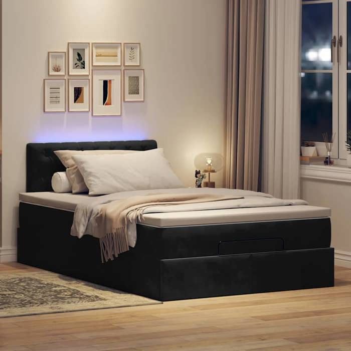 Maison Exclusive - Lit ottoman avec matelas et LED noir 120x190 cm velours