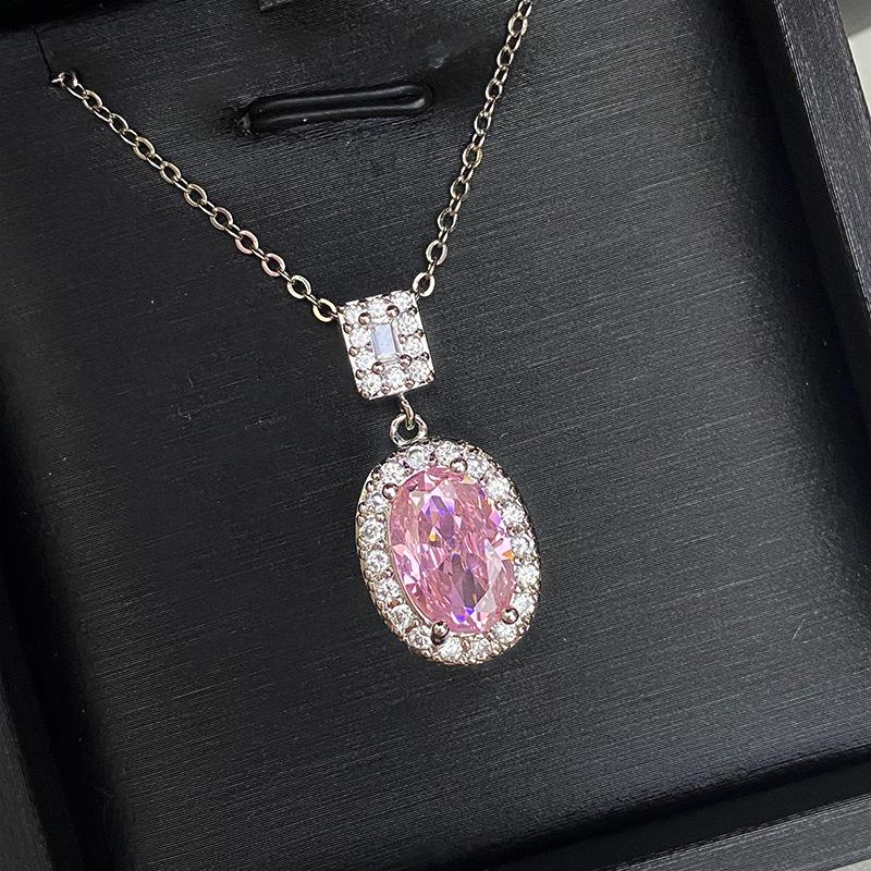 

2026 Green Premium Egg-shaped Pendant, Plated with 18K Gold Ice Flower Cut High Carbon Diamond Colored Treasure Pendant for Women 45CM
