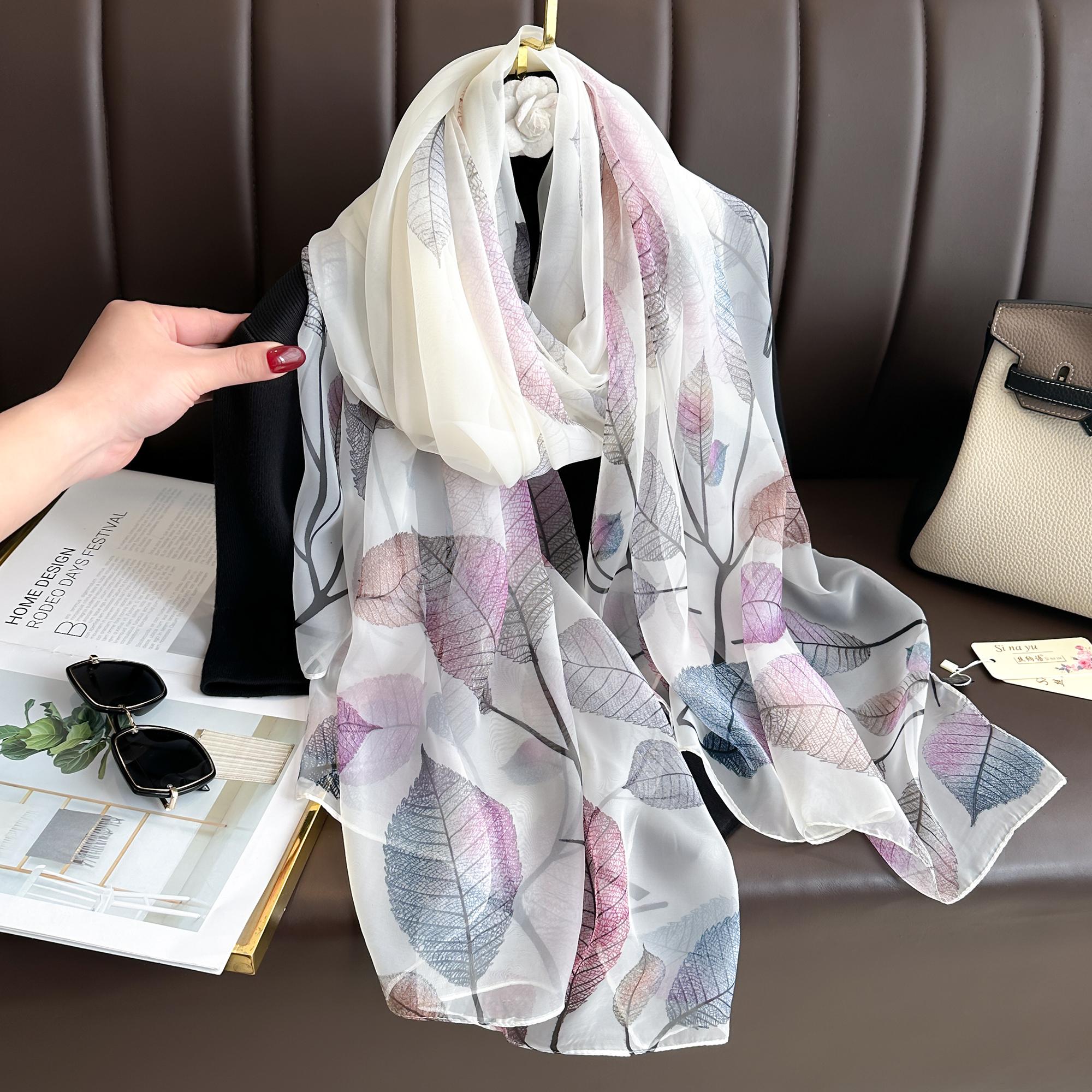

Fashion Silk Scarf Women Foulard Thin Stoles Beach Travel Tippet Floral Long Veil Shawl Luxury Scarves Soft Premium Pareos