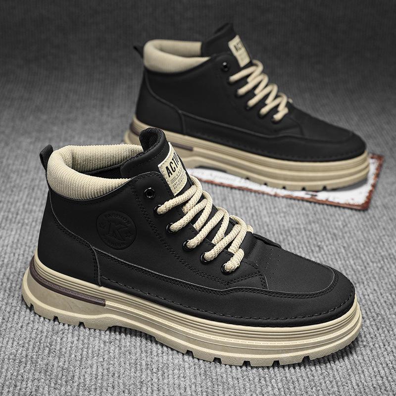 Men's Autumn High-Top Leather Martin Boots: Trendy, Thick-Soled Korean Style Casual Shoes