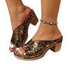 Women's Chunky Heel Peep Toe Sandals, Printed Platform Summer Slides, Plus Size Fashion Open Toe Shoes