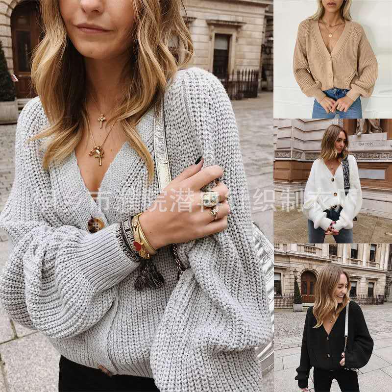 2023 Women's European & American V-Neck Knitted Cardigan - New Autumn/Winter Fashion