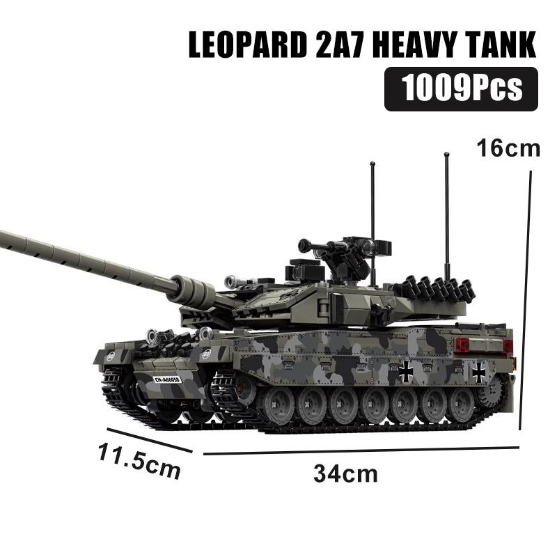 Vojenský WW2 Leopard 2A7 Těžký tank Stavební bloky Technický Merkava Hlavní bojový tank Armádní zbraně Kostky Hračka Pro Děti Dárek