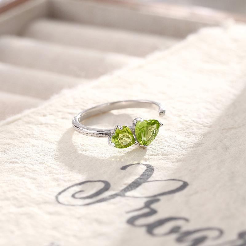 S925 sterling silver love natural stone opening ring for women, European and American light luxury temperament adjustable ring for women