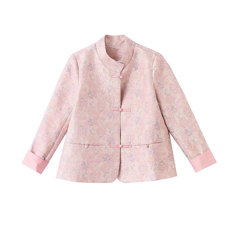 2025 Spring/Autumn Women's Chinese-Style Jacquard Coat with Frog Buttons, Stand Collar, Fashionable and Versatile (ZY8816)