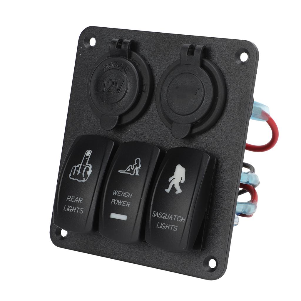 3 Gang Rocker Switch Panel 12V‑24V Dual USB Charger Cigarette Lighter Socket ON Off Switch for Truck