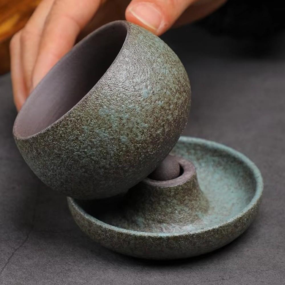 Japanese Style Round Ceramic Coffee Cup Kiln Glaze Handcrafted Rotate Tea Cup 150ML with Saucer Retro Latte Cup Home Use