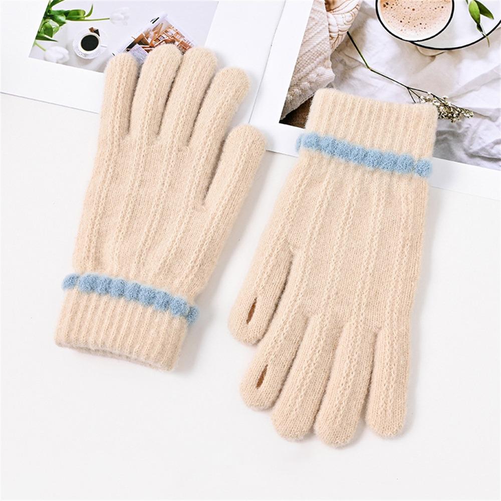 

Winter Warm Winter Gloves Knitted Knitting Mittens Fashion Full Finger Gloves for Female бежевий