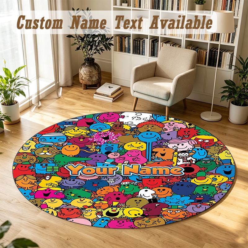 Round Rug Custom NameMr. Men & Little Miss Pattern Non Slip Carpet Home Floor Decor
