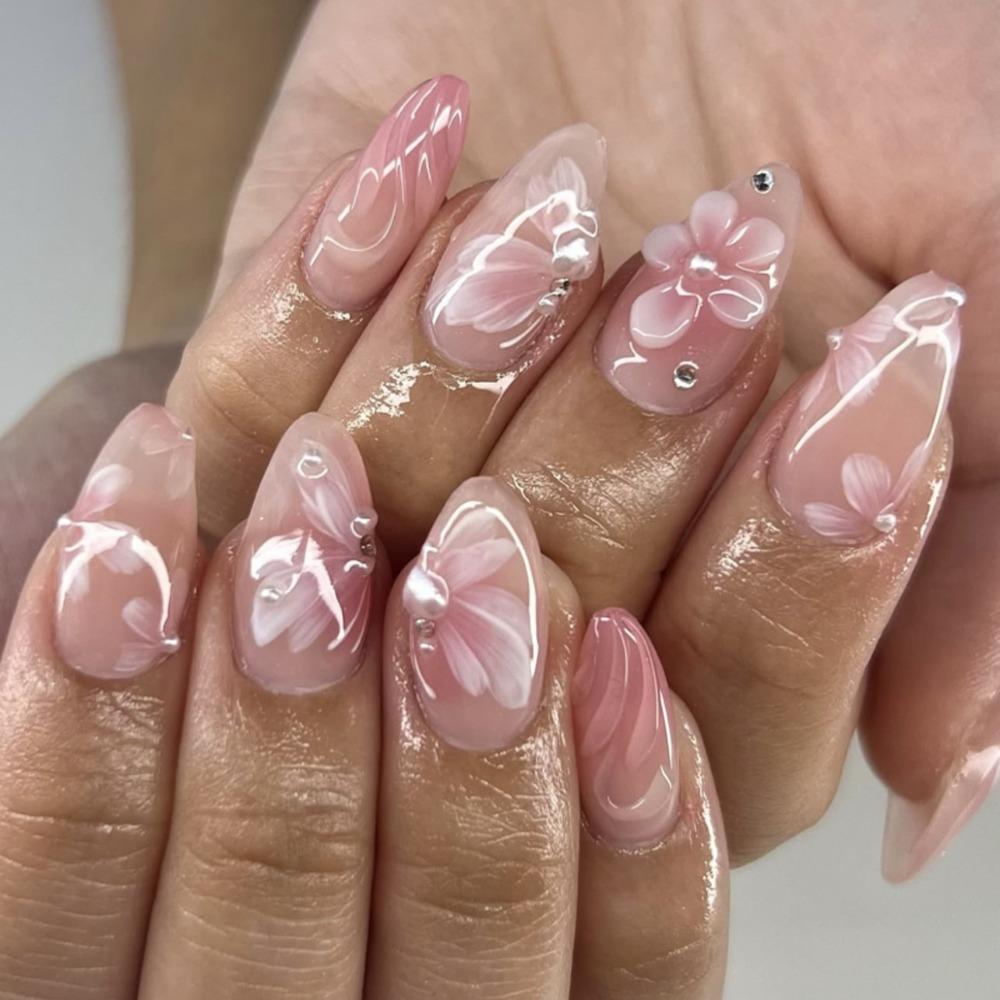 Manicure Long Almond False Nails French Detachable Press on Nails Nail Tips Women