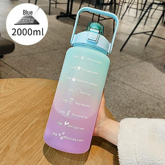 2025 Sport-Influencer 2000ml Große Wasserflasche mit Strohhalm & Zeiteinteilung