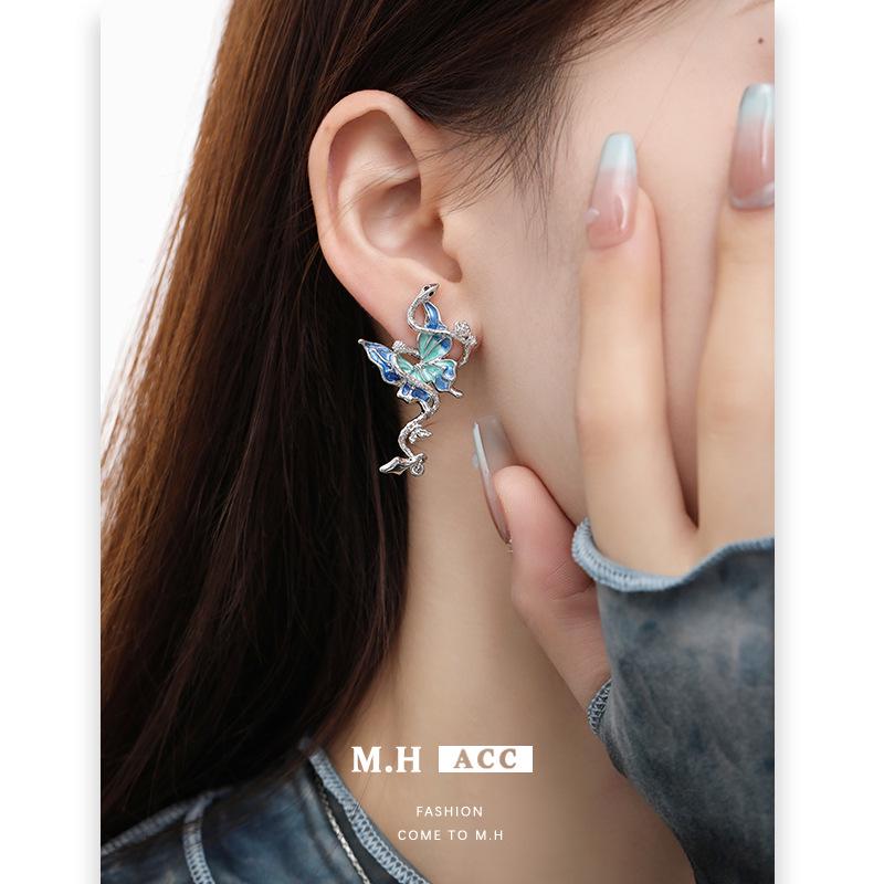 925 Silver Butterfly & Snake Korean Style Versatile Dangle Earrings - Fashion Luxury for Women