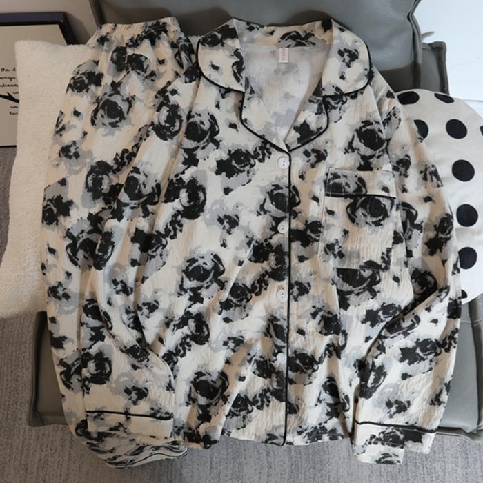Nuovo Set Pigiama Autunnale da Donna Casual Cotone Sintetico Dolce Pigiama da Donna Maniche Lunghe Nightwear Sleepwear Pijamas Coreani per Ragazza