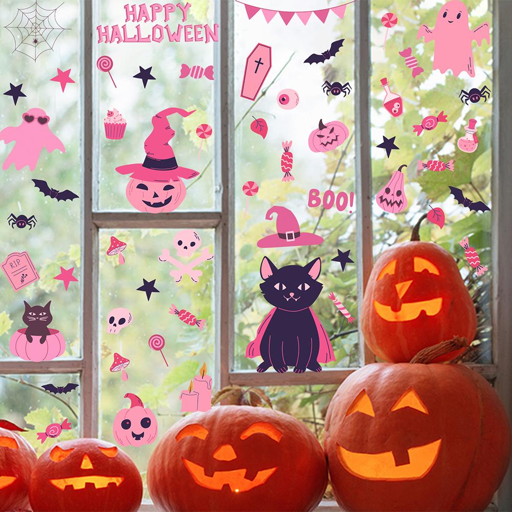 Runtowo 9 Sheets Bat Cat Halloween Window Stickers 2025 Happy Halloween Party Home Bar Floor Wall Decal