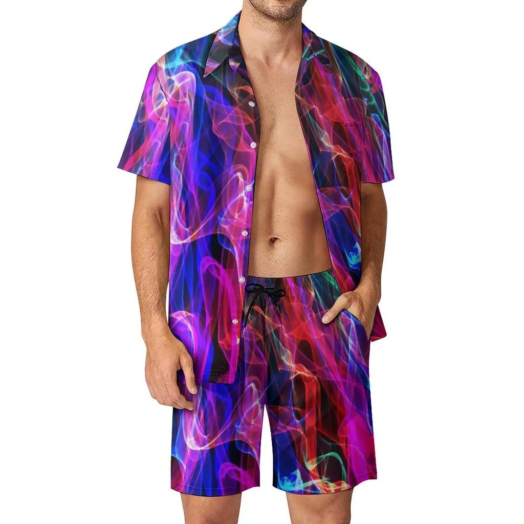 Conjuntos de Camisetas Arcoíris Impresión 3D para Hombre Moda Casual Manga Corta Camisas Pantalones Cortos Oversize Ropa de Calle Hawaiana Trajes Ropa