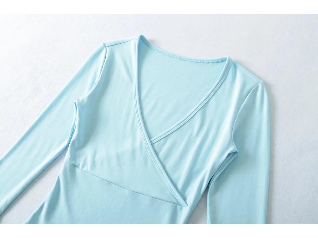 Stretchy Slim-Fit V-Neck Multi-Color Knit T-Shirt for Women (3/4 Sleeve)