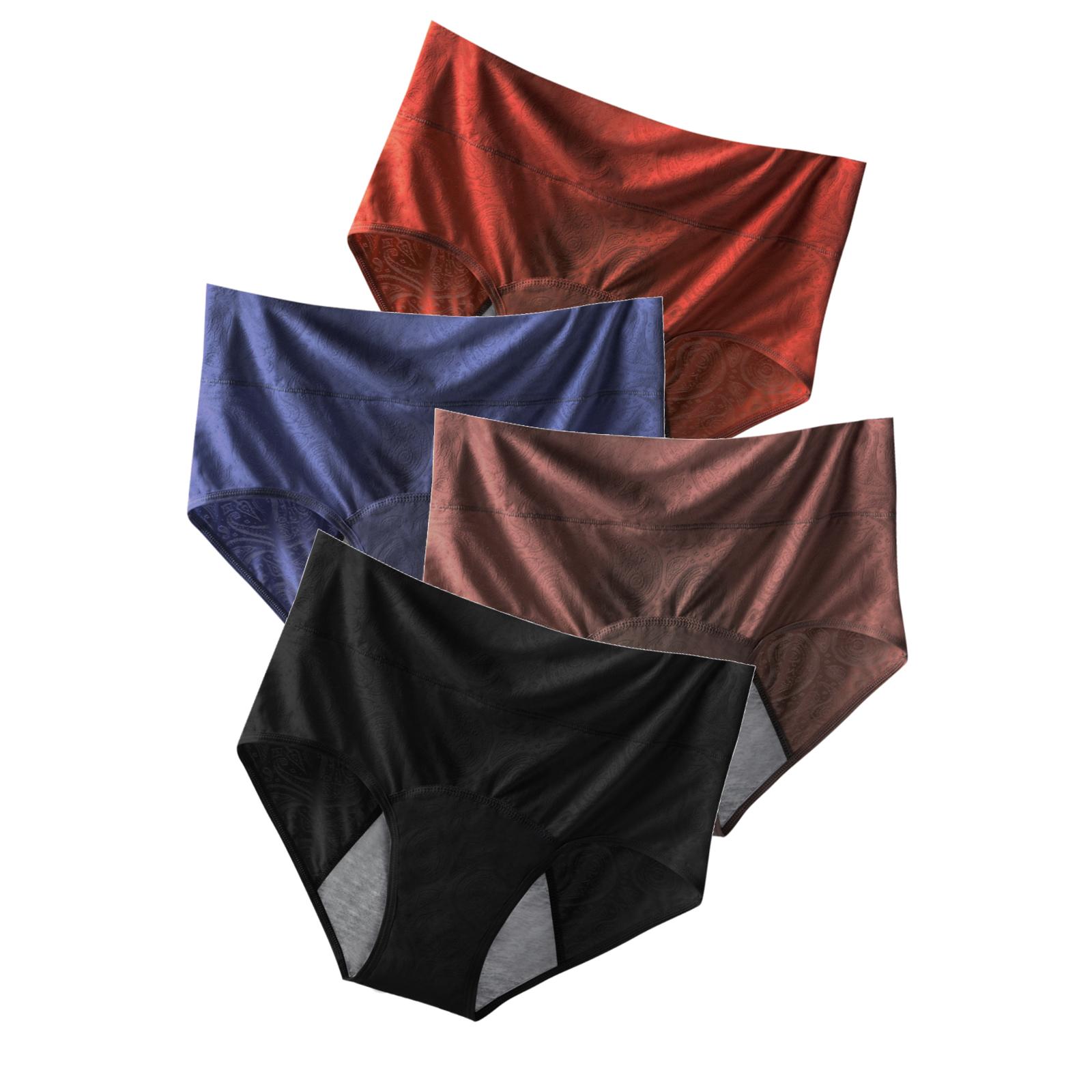 4-Pack Women s High-Waist Period Panties Leakproof Breathable Briefs Black Blue Coffee Camel XS