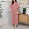 ZANZEA Women Half Sleeve Blouse and Pants Casual Two Piece Suit Sets