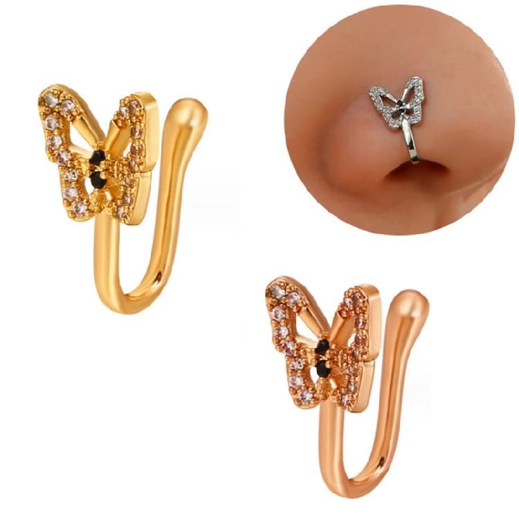 Nonpiercing Butterfly Nose Stud Elegant Butterfly Nose Clip with Diamonds Embellishment Stylish Nose Jewelry