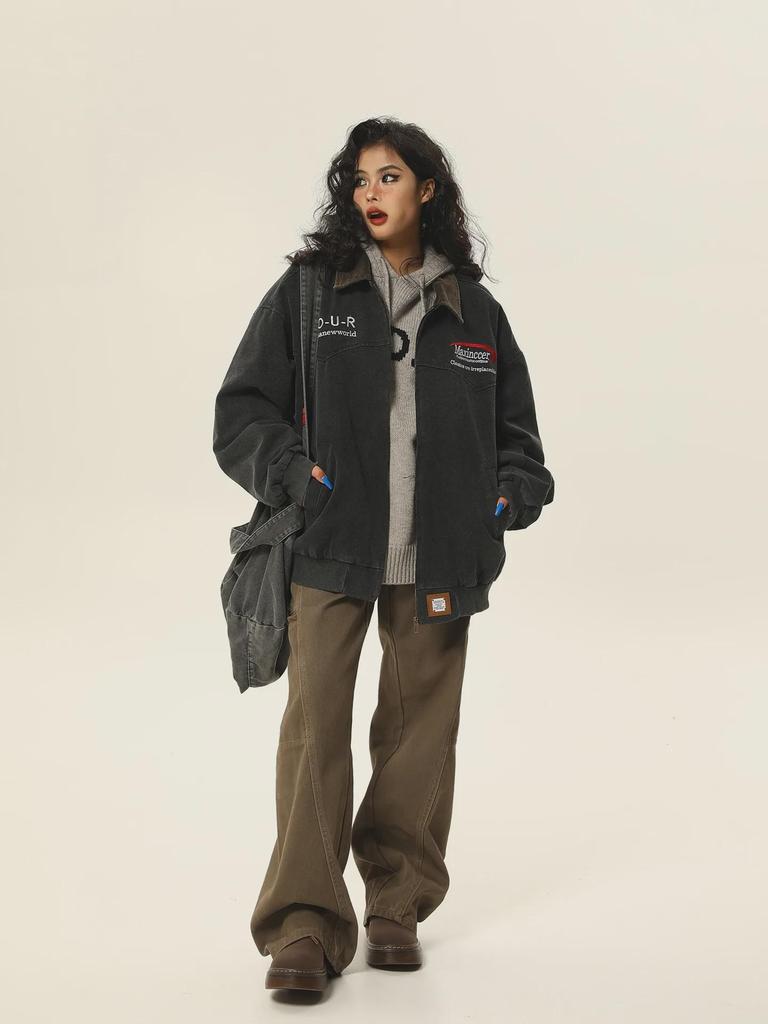 Unisex Vintage-Style Gewaschene Workwear-Jacke - Amerikanischer Retro-Reversmantel für Frühling & Herbst