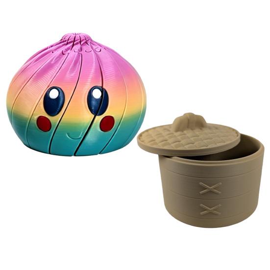 3D-printet vridende dumpling-leketøy, glatt tegneserieuttrykk dampet bolle-leketøy, ledddelt spiralroterende deigkule fidget-leketøy for stresslindring