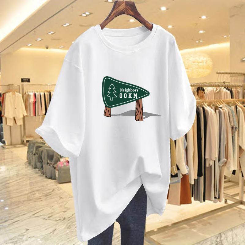 

Brand discount women s clothing label cutting fashion casual printing T-shirt short-sleeved women s summer pure cotton loose and thin top S
