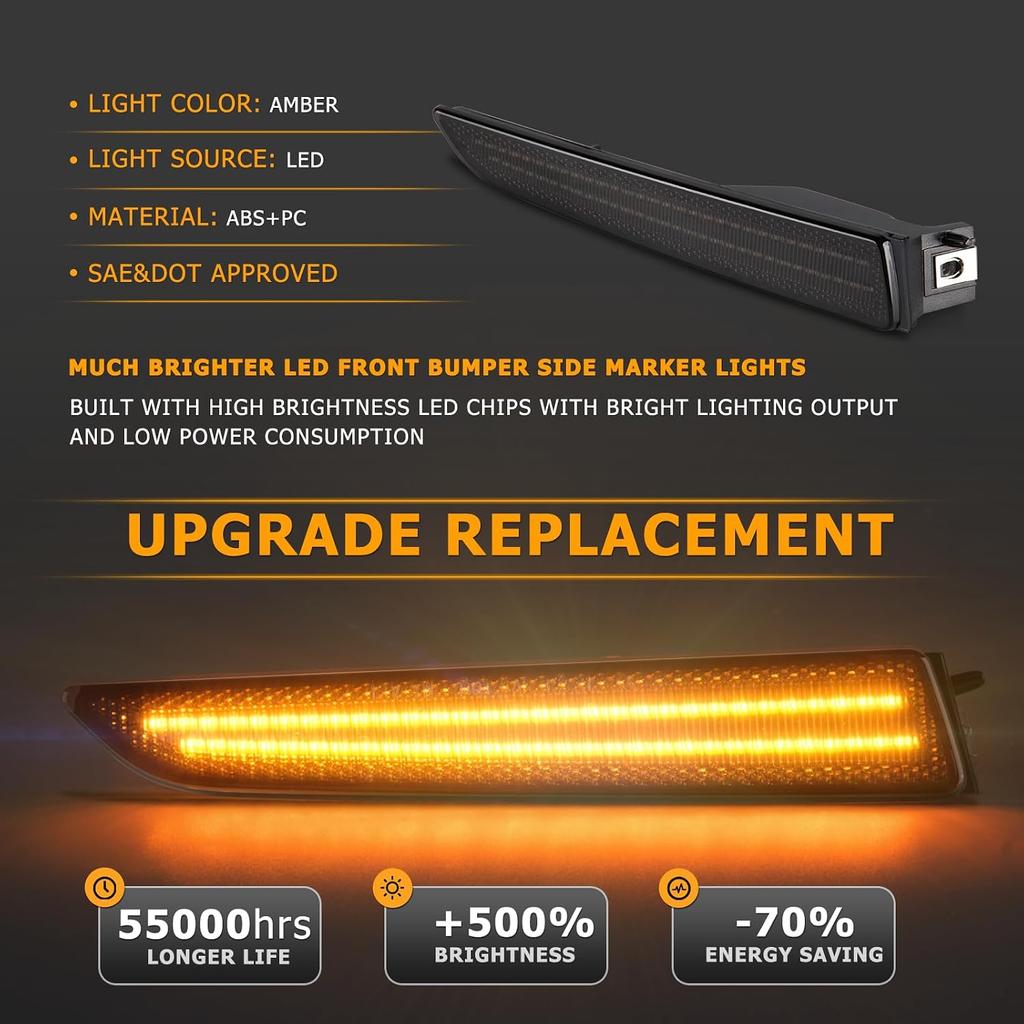 Gempro LED Front Bumper Side Marker Lights for Ford Fusion 2010-2012 Parking Signal Lamps Ford Fusion Accessories, Amber Light Smoked Len, 2PCS