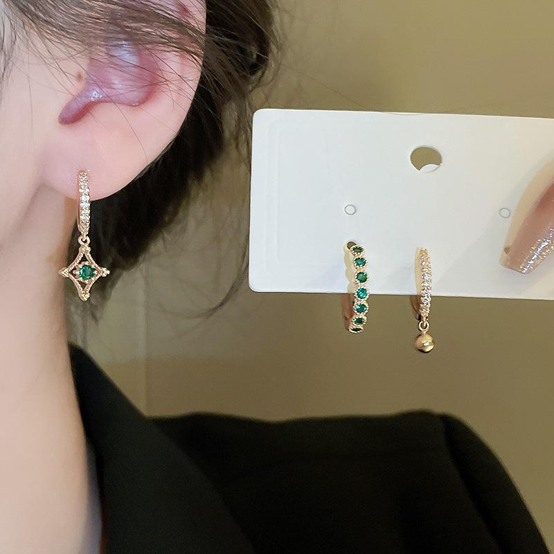 3 Pcs Minimalist Zircon Emerald Tassel Earrings for Weomen Exquisite Design Fashion Earring Set High-end Zircon Party Gifts