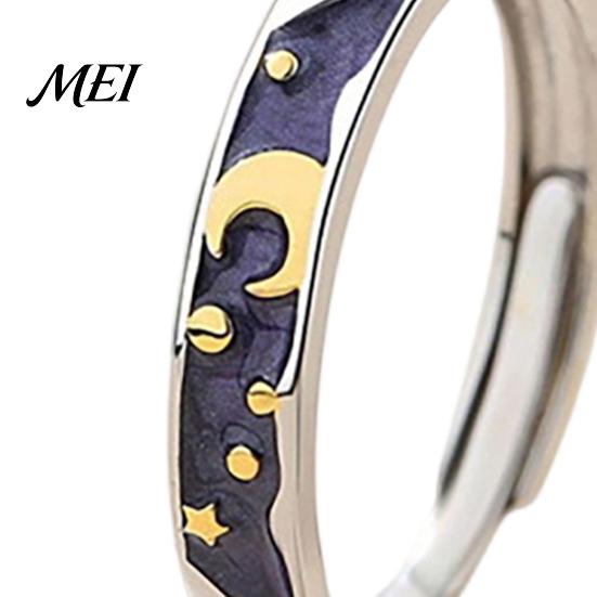 Starry Sky Ring Set Finger Ring, Adjustable Fit Couple Rings, Zinc Alloy Band Matching Bands with Sun Moon Design for Anniversary Daily Wear Romantic