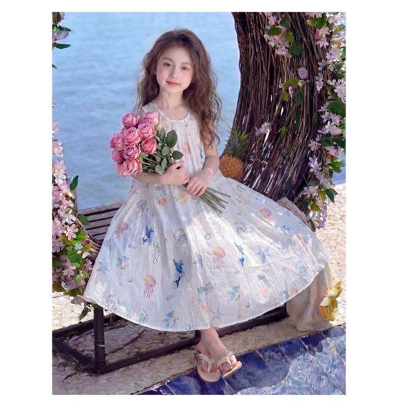 Sweet Girl s Dress with Summer Children s Princess Ocean Print Dress 130