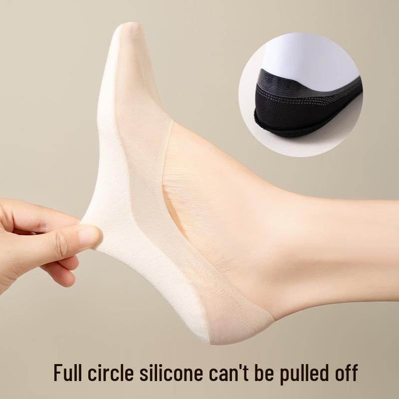 Women's Non-Slip Ice Silk No-Show Socks - Thin, Low-Cut, High-Heel Cotton Blend