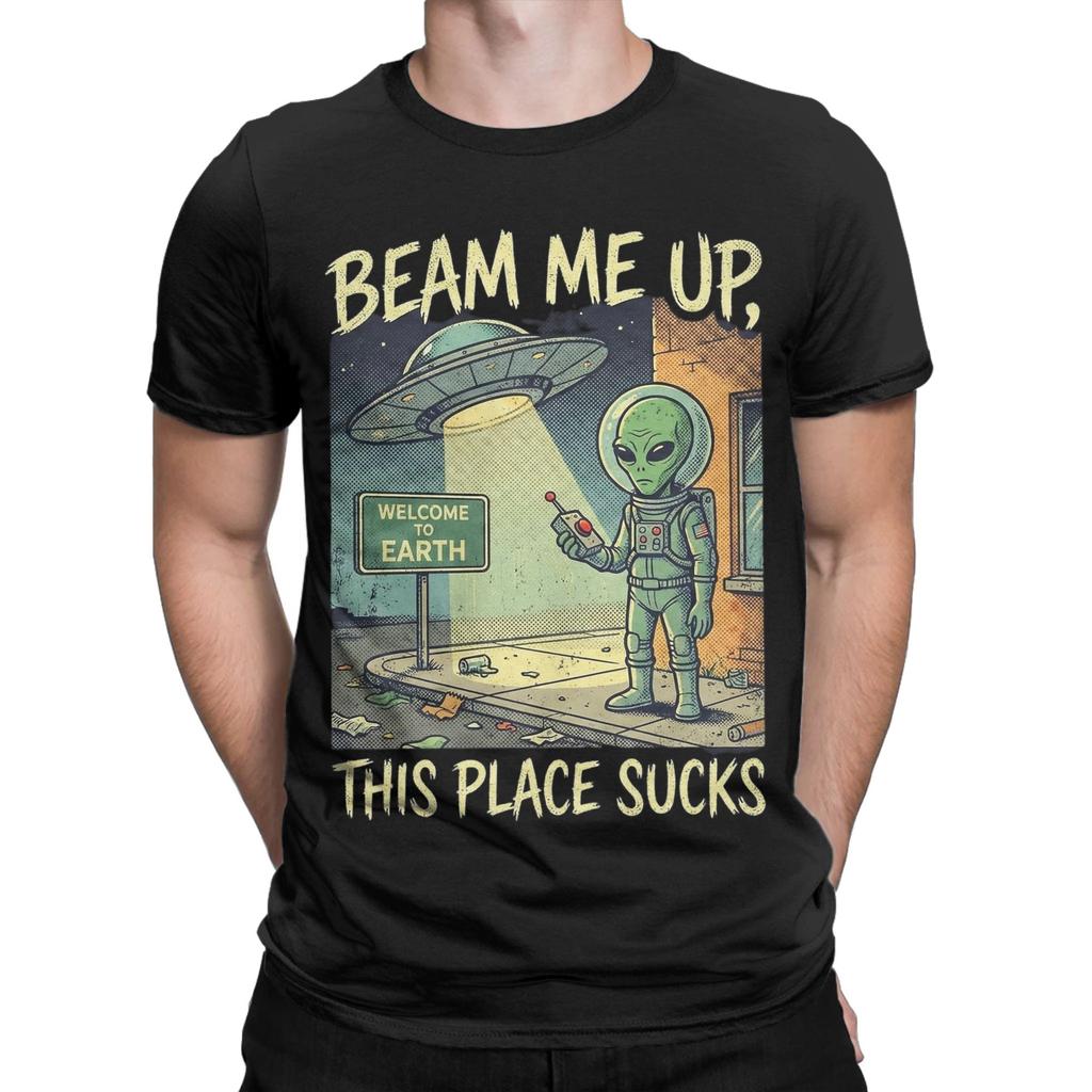 Herren Damen Beam Me Up Dieser Ort ist Mist T-Shirt Baumwolle Oberteile Lustiges Kurzarm Rundhals T-Shirt Erwachsenen T-Shirt